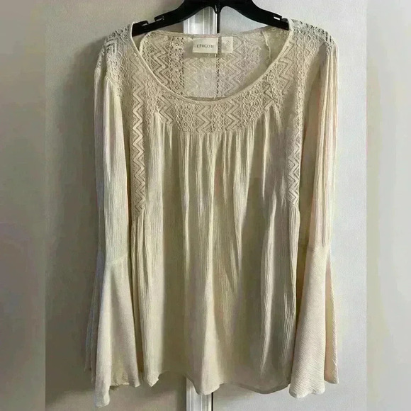 Chicos blouse pop‎ over bell sleeves boho beige Large - Picture 1 of 7